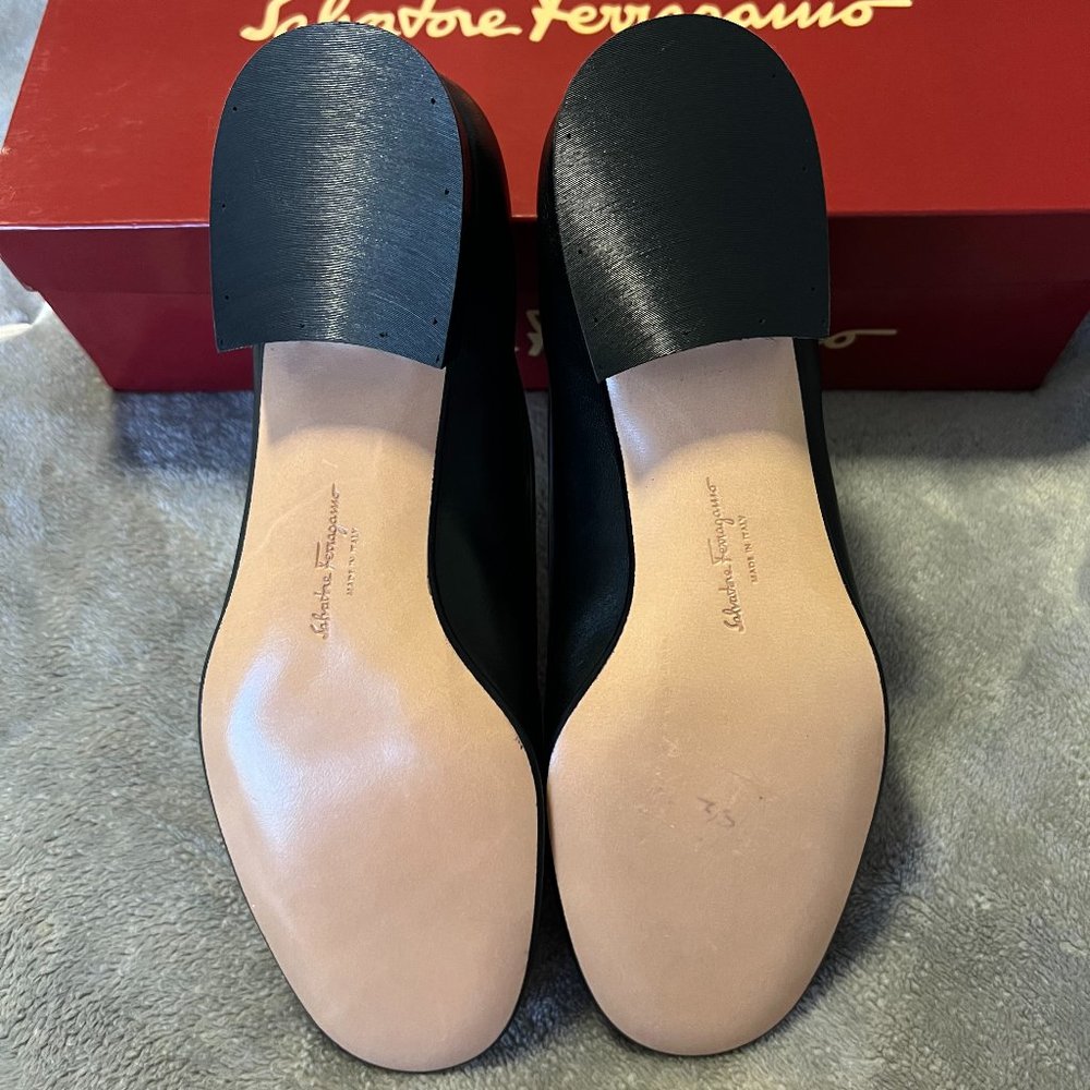 Vintage 5.5 Black Leather Salvatore Ferragamo Ballet Flats Womens Shoes - Image 5